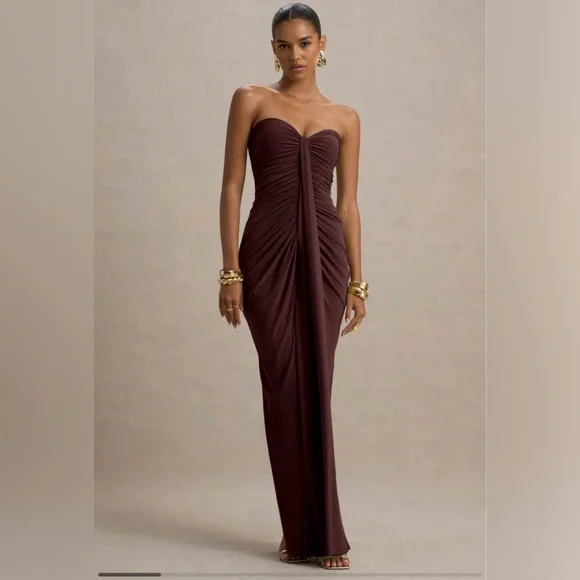 Club L London Strapless Wine Dress - Picture 1 of 1